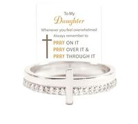 Let Go And Let God Ring, To My Daughter, Pray On It Gold Cross Ring Whenever You Feel Overwhelmed, Always Remember To Stackable Cubic Zirconia Cross Ring Pray Christian Baptism Religious Ring for
