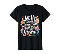 Let He Who is Without Sin Cast The First Stone - Value Graphic T-Shirt, Women, Black, M