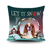 Let It Snow Throw Pillow Cover Happy Winter Holiday with My Favorite Dog Cavalier King Charles Spaniel Dog Snowflake Paw Christmas Farmhouse Decor Home Couch Cushion Pillowcase 18 x 18 Inch Square