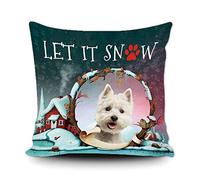 Let It Snow Throw Pillow Cover Happy Winter Holiday with My Favorite Dog West Highland White Terrier Westie Snowflake Paw Christmas Farmhouse Decor Home Couch Cushion Pillowcase 16 x 16 Inch Square
