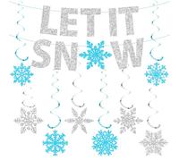 Let it Snow Winter Banner Decorations - 9pcs Blue and Silver Let it Snow Winter Wonderland Snowflake Banner Hanging Decor, Suitable for New Years Holiday Wall Decoration Frozen Christmas Party Supplie