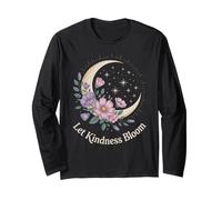 Let Kindness Bloom Floral Crescent Moon Celestial Stars Art Long Sleeve T-Shirt