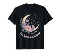 Let Kindness Bloom Floral Crescent Moon Celestial Stars Art T-Shirt