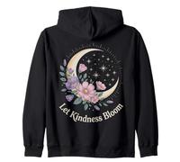 Let Kindness Bloom Floral Crescent Moon Celestial Stars Art Zip Hoodie