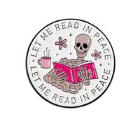 Let Me Read In Peace Pin Brooch, Skeleton Reading Enamel Pin, Gift For Book Reading Lover Bookworm Reader, Bibliophile Brooches, Book Club Lapel Badge, Spooky Library Accessories