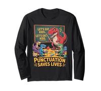 Let’s Eat Kids Funny Grammar Teacher Student School Dinosaur Long Sleeve T-Shirt