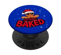 Let’s Get Baked Christmas Gingerbread Party Cookie Pun Fun PopSockets Adhesive PopGrip