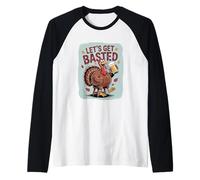 Let’s Get Basted Turkey Drinking Beer Cheers to Turkey Day Raglan Baseball Tee