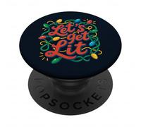 Let’s Get Lit Funny Christmas Party Holiday Lights Design PopSockets Adhesive PopGrip