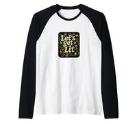 Let’s Get Lit Funny Christmas Party Holiday Lights Design Raglan Baseball Tee