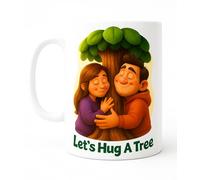 Let’s Hug A Tree Mug - Cute Cartoon-Style Couple Hugging Tree - Eco-Friendly Gift for Nature Lovers, Coffee & Tea Ceramic Cup (11oz