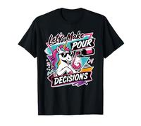 Let’s Make Decisions Unicorn Drinking Wine Tee Retro 80s T-Shirt