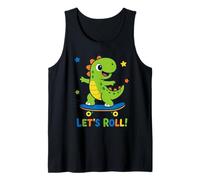 Let’s Roll Dinosaur Skateboard Cute Skater Dino Kids Tank Top