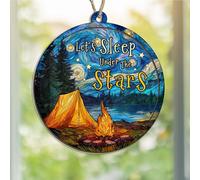 Let’s Sleep Under The Stars Suncatcher Ornament - Camping Tent and Campfire Night Scene - Starry Sky Window Hanging Decor for Nature Lovers, Outdoor Adventure Gift