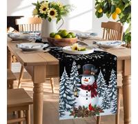 Let Snow Words Cute Snowman Table Runner 120 Inches Long, Christmas Trees Red Bird Washable Table Runners Heat-Insulation Kitchen Dining Table Decorations for Home Party Decor 13x120in