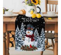 Let Snow Words Cute Snowman Table Runner 72 Inches Long, Christmas Trees Red Bird Washable Table Runners Heat-Insulation Kitchen Dining Table Decorations for Home Party Decor 13x72in