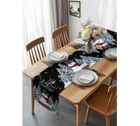Let Snow Words Cute Snowman Table Runner 90 Inches Long, Christmas Trees Red Bird Washable Table Runners Heat-Insulation Kitchen Dining Table Decorations for Home Party Decor 13x90in