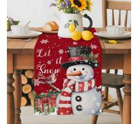 Let Snow Words on Red Background Table Runner 72 Inches Long,Table Runners Kitchen Dining Tables Decoration for Home Party Decor, Winter Snowman Bird Tables Runner Wedding Dresser Scarf