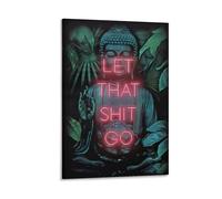 Let That Shit Go Funny Hippie Yoga Buddha Poster Canvas, Hippie Yoga Buddha Relaxing Art Prints, Inspirational Yoga Poster, Yoga Lover Gift Canvas Poster Wall Art Decor Print Picture Paintings for Liv