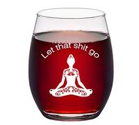 Let That Sht Go Stemless Wine Glass, Funny Yoga Gift for Women Her Wife Mom Sister Yoga Lovers Coworkers Friends Birthday Christmas Motivation, Buddhist Meditation Gifts, 15 Oz