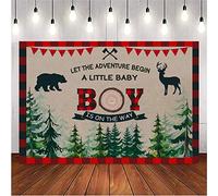 Let The Adventure Begin Backgrounds A Little Baby Boy is on The Way Boy Birthday Party Lumberjack Woodland Animals Photography Decoration Bear Deer Baby Shower Party Banner (8X6FT)