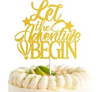 Let The Adventure Begin Cake Topper Gold Glitter Anniversary Going Away Travel Themed Wedding Engagement Baby Shower Party Decorations Supplies
