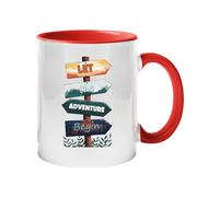 Let The Adventure Begin Color Mug Scenic Mountain Travel Coffee Cup with Color Accent Inspirational Gift for Hikers Campers Nature Lovers and Outdoor Ceramic Explorer Mug - Red