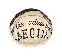 Let The Adventure Begin Pattern Shower Cap & Bath Cap For Women,Reversible Oversized Waterproof Shower Caps Large Designed For All Hair Lengths,Elastic Reusable Bathing Hair Cap