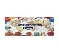 Let The Adventure Begin World Map Mouse Pad In Big Extended Non-Slip Rubber Base Mousepad With Stitched Edges Gaming Pc Desktop Large Mouse Pad 11.8x31.5