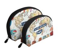 Let The Adventure Begin World Map Printed Makeup Bags 2-Piece Portable Shell Travel Toiletry Bag
