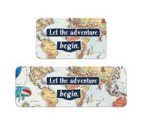 Let The Adventure Begin World Map Rug Cushioned Kitchen Rugs Sets Of 2 Comfort Standing Mat For Home Decor Sink,Kitchen Mats For Floor Non Slip Washable ，Laundr 17"X47"+17"X30"