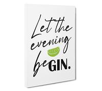 Let The Evening Be Gin Typography Canvas Print | Gallery Wrapped 30mm Frame Wall Art | 30x20 inches | Ready to Hang | Modern Typography Picture | Living Room Bedroom Lounge Office