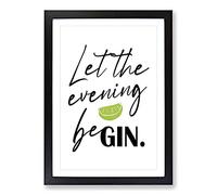 Let The Evening Be Gin Typography Framed Print | A2 Black Framed Wall Art | Ready to Hang | Modern Food Picture | Living Room Bedroom Lounge Office