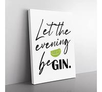 Let The Evening Be Gin Typography Quote Canvas Wall Art Print Ready to Hang, Framed Picture for Living Room Bedroom Home Office Décor, 60x40 cm (24x16 Inch)