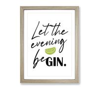 Let The Evening Be Gin Typography Quote Framed Print | A3 Oak Framed Wall Art | Ready to Hang | Modern Food Picture | Living Room Bedroom Lounge Office