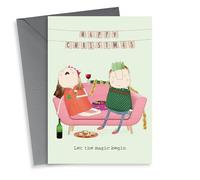 Let The Magic Begin - Christmas Snooze - Wine - Drunk - Passed Out - Sleep - Sofa Nap - Funny - Parents - Christmas Card