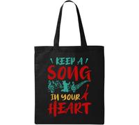 Let The Music Play Guitar Logo Natural Ecological Cotton Tote Bag Black