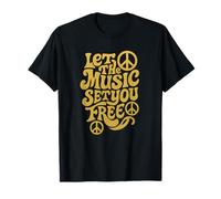 Let the Music Set Your Free Vintage 70s Style Peace Funky T-Shirt