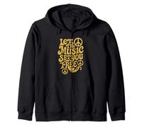 Let the Music Set Your Free Vintage 70s Style Peace Funky Zip Hoodie