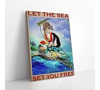 Let The Sea Set You Free Cat Sitting On Turtle Sea Canvas Prints Wall Art