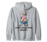 Let the Shenanigans Begin Mardi Gras Flamingo St Patrick's Zip Hoodie