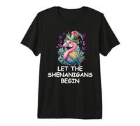 Let The Shenanigans Begin St Patricks Flamingo Mardi Gras Premium T-Shirt