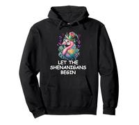 Let the Shenanigans Begin St Patricks Flamingo Mardi Gras Pullover Hoodie