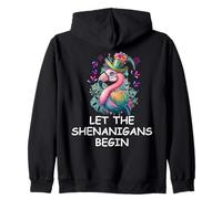 Let the Shenanigans Begin St Patricks Flamingo Mardi Gras Zip Hoodie