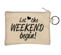Let The Weekend Begin Key Chain Coin Purse Beige