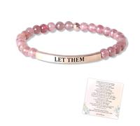 Let Them Bead Lettering Bracelet, Let Them Crystal Stretch Beaded Inspirational Bracelets, Engraved Motivational Tube Bracelets Inspirational Jewelry Gift for Friends Sisters (Pink)