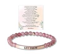 let them bracelet for women men healing crystal bead bracelet stainless steel engraved tube bracelets fashion stretch stackable friendship gift, Large, Stainless Steel, No Gemstone