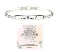 Let Them Crystal Bracelet, Self Worth Motivational Stainless Steel Engraving Tube Bracelets Inspirational Chain Crystal Energy Friendship Bracelet Jewelry Gifts for Women Men, L, Stainless Steel, no