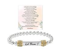 Let Them Dainty Diamond Beaded Stretch Bracelet, Self Worth Motivational Stainless Steel Engraving Tube Little Words Project Bracelets Inspirational Chain Crystal Energy Friendship Jewelry for Women