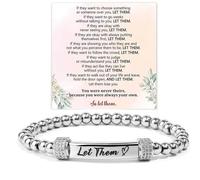 Let Them Diamond Beaded Stretch Bracelet Dainty Self Worth Motivational Stainless Steel Engraving Bracelets Crystal Energy Friendship Bracelet Jewelry Gifts for Women Men, 17cm, Stainless Steel, no